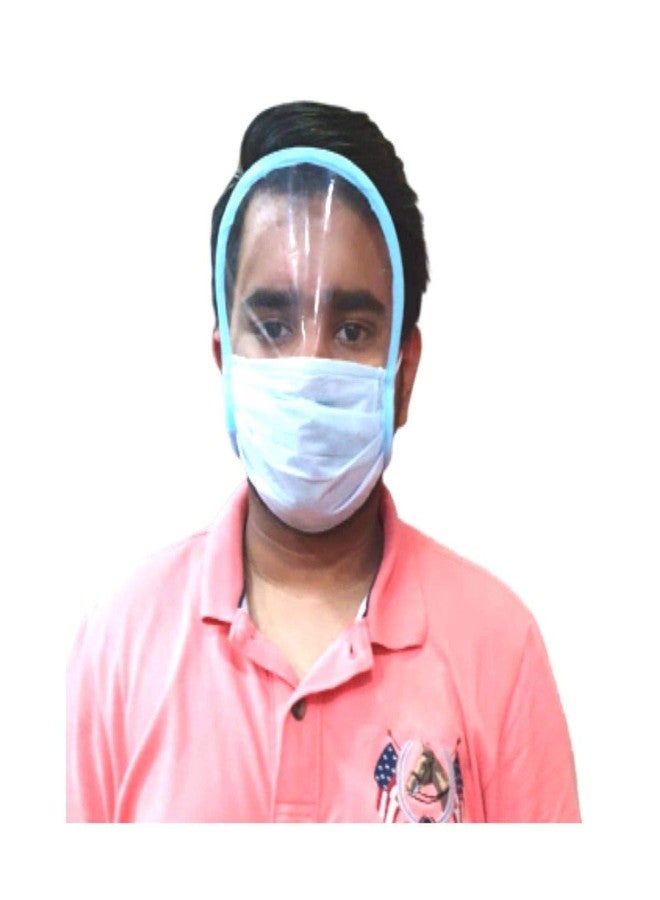 AUDITECH Disposable 3 Ply Surgical Face Mask with Transparent Shield for Men and Women Green/Blue (Pack of 10) - Image 2